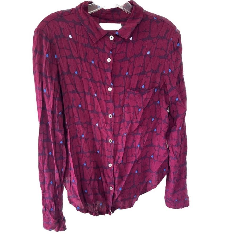 Ava Sky Fight Eel Women's Long Sleeve Button Down Blouse Chest Pocket XS